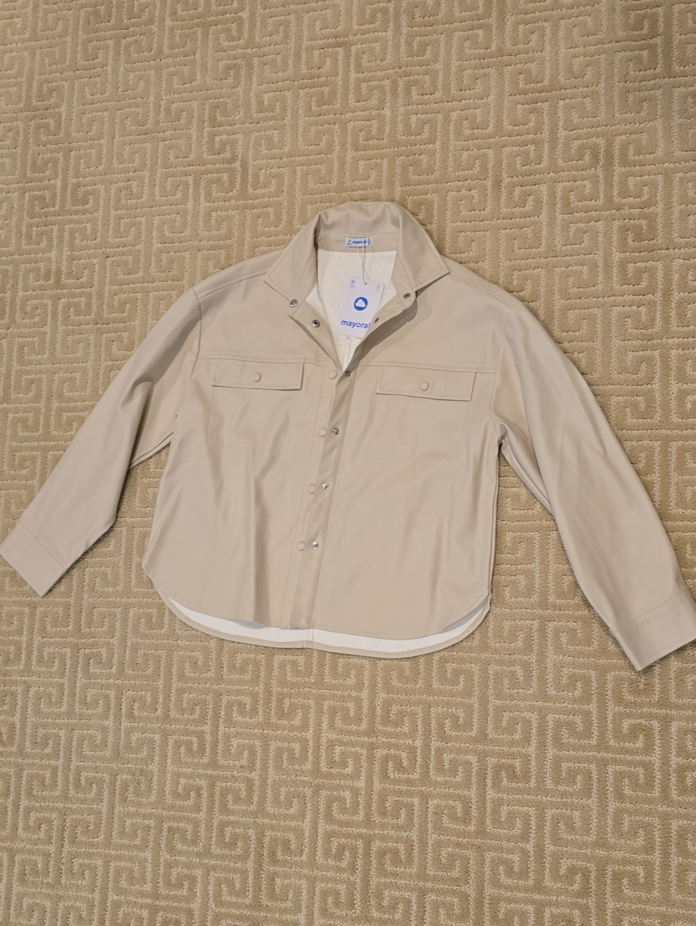 Mayoral Beige Button-Front Pleather Shirt Jacket, Size 14